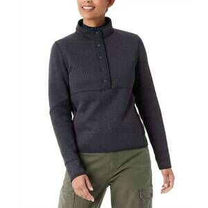 NEW BASS OUTDOOR women's mixed-media mock-neck sweatshirt in black